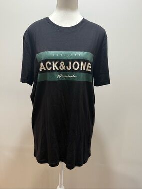 Jack & Jones Black Tee with White Logo Print